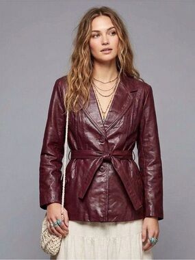Vintage Opera Leather Belted Jacket in Oxblood 9/10